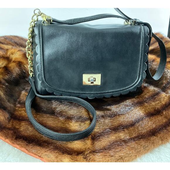 kate spade Handbags - kate spade Black Scalloped Leather Crossbody with Gold Chain